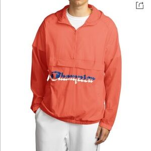 Men’s Champion Medium Manorak Papaya Windbreaker Anorak 80’s Y2K Neon Hiking